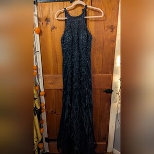 Elegant Dark Teal Halter Gown